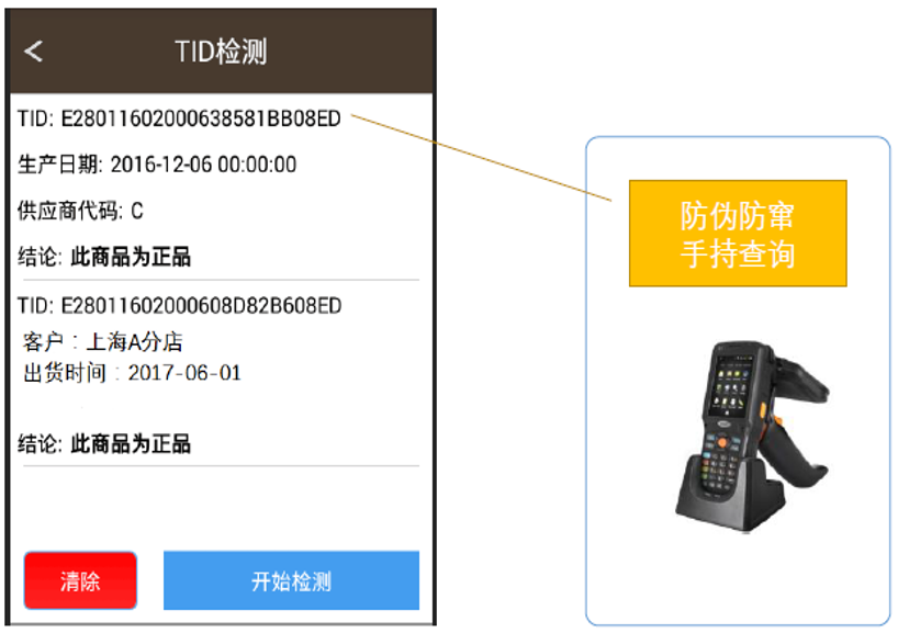 超高频RFID手持机防伪防窜查询界面