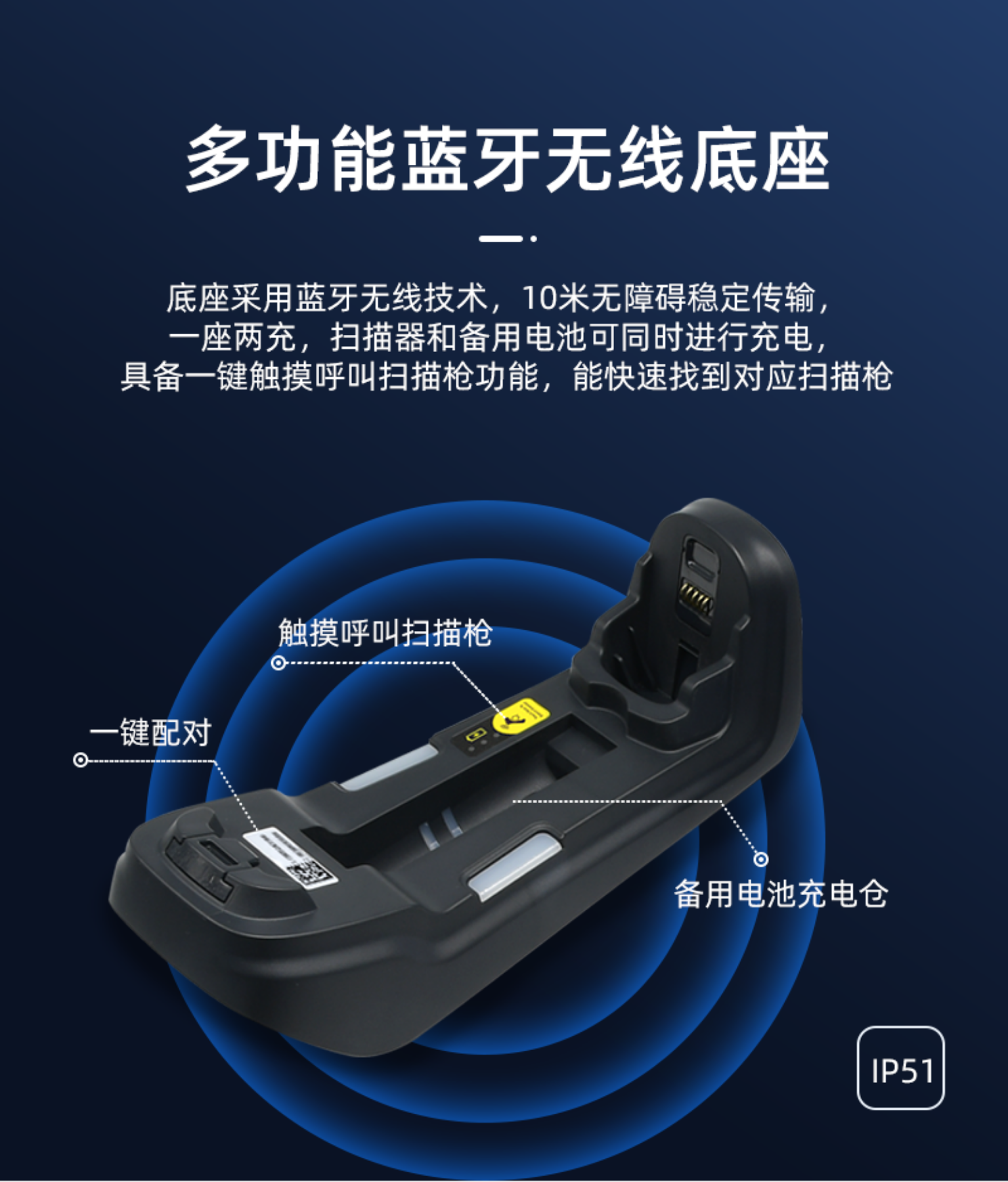PDA导购网定制有线扫描枪：ST10-39HD-BTU系列工业级无线二维扫描枪IP67工业扫描枪多功能蓝牙无线底座